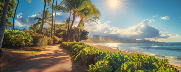 [Generative AI]Tropical Paradise: A sun-filled beach and a break in the clear blue sea