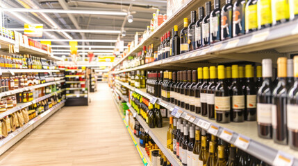 Supermarket aisle with different wines