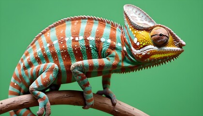 A-Chameleon-With-Its-Skin-Adorned-With-Spots-And-S- - obrazy, fototapety, plakaty