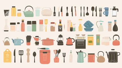 Fototapeta na wymiar Cooking Essentials: Vector Icons Bundle for Kitchen Equipment