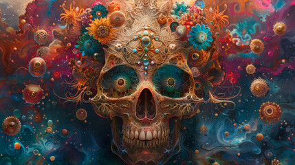 Psychedelic intricate image of a skull