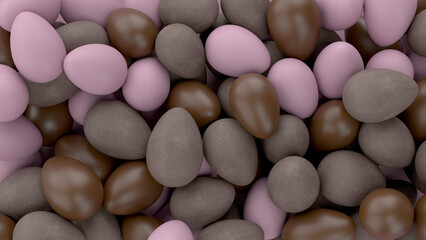 Easter background with chocolate eggs. 3d render illustration