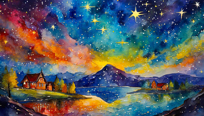 星空と虹の夜明け