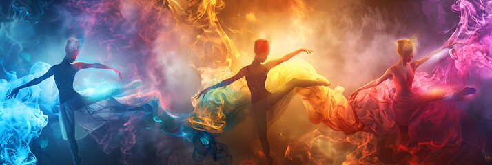 Beautiful ballerina dancing in colorful smoke on black background Generated AI, Dancing silhouette of a girl in a nightclub attractive