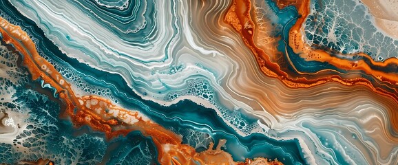 Earthy terracotta and celestial aqua merge, forming an abstract oasis of tranquility and balance.