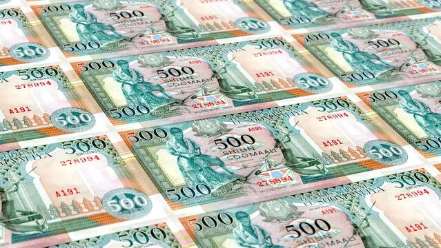 Somalia Somali Shilling 500 Banknotes Money Printing House, Printing Five Hundred Somali Shilling, Printing Press Machine Print out Somali Shilling, Being printed by currency press machine 500