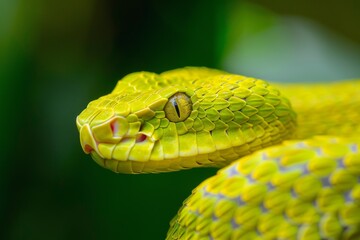 Fototapeta premium Vibrant Green Tree Python in Natural Habitat. 