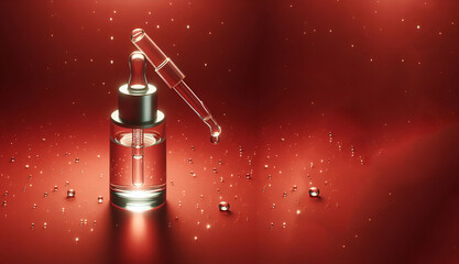 Bottles with rose essential oil on gray textured with isolated background, generative ai