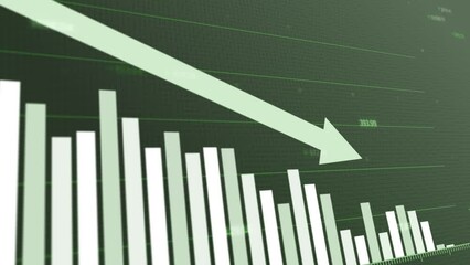 Animated global energy consumption decline with falling bar graphs on green background, significant downturn visualization - Powered by Adobe