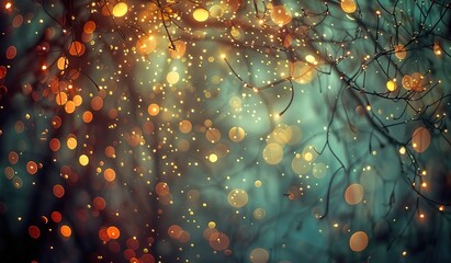 Enchanting golden lights on serene twilight branches
