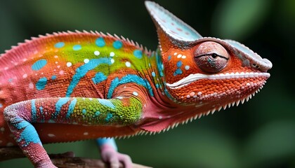 A-Chameleon-With-Its-Skin-Covered-In-Vibrant-Spots- 2 - obrazy, fototapety, plakaty