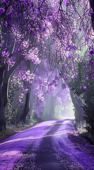 Mystical Purple Forest Path - Enchanted Morning Light