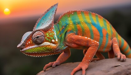 A-Chameleon-With-Its-Skin-Reflecting-The-Colors-Of- 2 - obrazy, fototapety, plakaty
