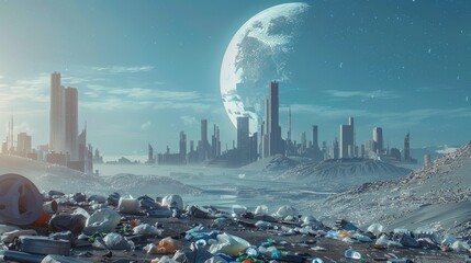 Mercury, garbage and environmental pollution, futuristic background - obrazy, fototapety, plakaty