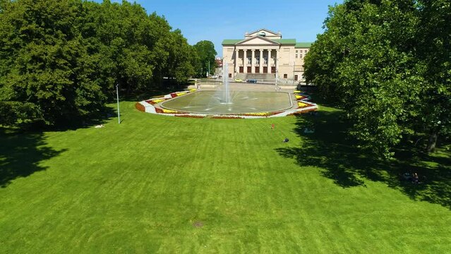 Aerial view of the fountain in Mickiewicz Park in Poznan