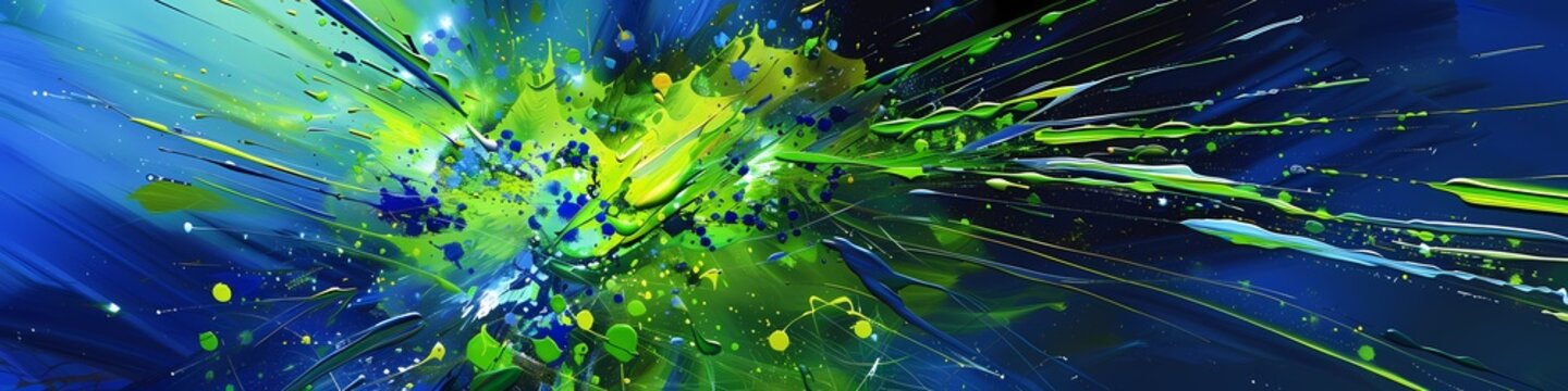 Electric cobalt and neon green collide in a high-energy burst of abstract excitement.