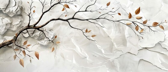The art natural template design combines a Japanese background with watercolor texture moderns, as well as a vintage-styled branch decoration in the shape of leaves.