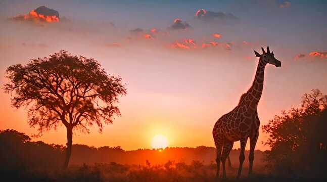 Safari Serenity - Silhouette of Giraffe with Sunset Cinematic Footage