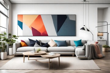 A sleek, minimalist living room with a large L-shaped sofa,