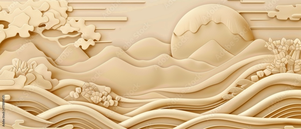 Poster gold geometric template background in japanese style with bamboo and wave elements.