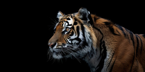 Fototapeta premium Portrait of a tiger isolated on black background