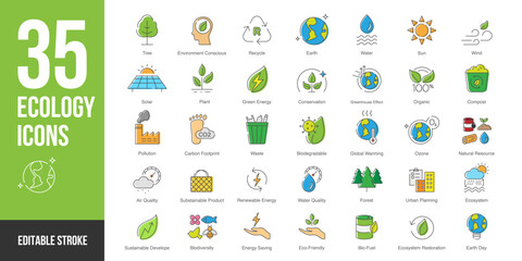 Fototapeta na wymiar Nature and ecology icon set in color style. Nature and ecology simple colorful style symbol sign for apps and website and infographic vector illustration. 