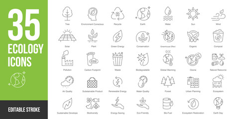 Nature and ecology icon set in line style. Nature and ecology icon set in line style symbol sign for apps and website and infographic vector illustration. - obrazy, fototapety, plakaty