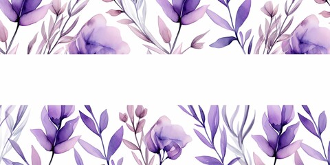 Lavender flower petals and leaves on white background seamless watercolor pattern spring floral backdrop