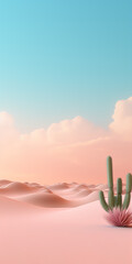 Minimal landscape, on pastel background with copy space