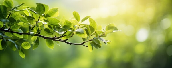 Obraz premium Lush green foliage in spring embellishes the tranquil park scene, creating a mesmerizing bokeh effect. Captivating natural backdrop