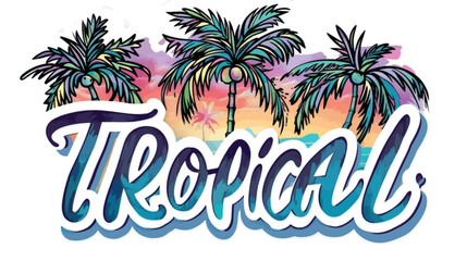 Obraz premium Tropical watercolor plants and flowers, summer holiday banner
