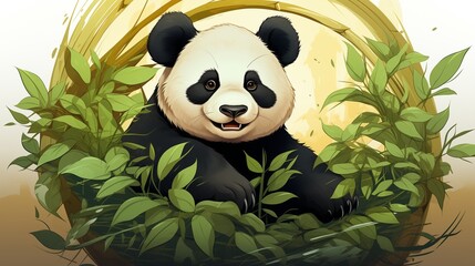 A cartoon logo featuring a friendly panda munching on bamboo.