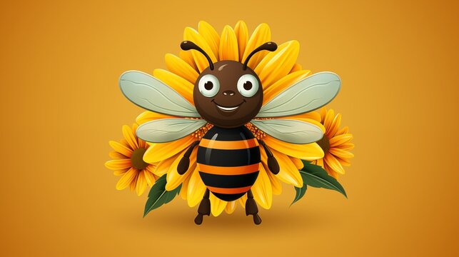 A cartoon logo featuring a friendly bee buzzing around a flower.