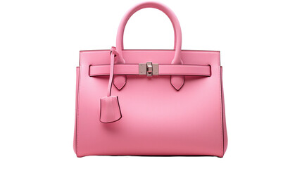A fashionable female pink luxury handbag isolated on white