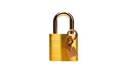 Naklejka premium An unlocked gold padlock with a key lies isolated on a white background