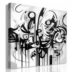Black and white flat digital illustration canvas with abstract graffiti and copy space for text background pattern 