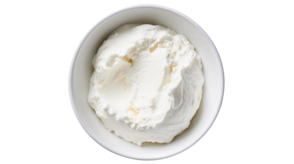 Fresh ricotta on a white background viewed slightly from above
