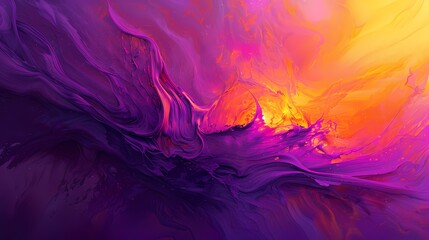 Electric violet wisps dancing over a canvas painted in gradients of sun-kissed amber. - obrazy, fototapety, plakaty
