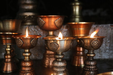Traditional oil lamp burning / India