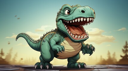 A cartoon logo featuring a playful dinosaur stomping its feet.