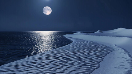 Moonlit white sands, optical illusion of water conservation, serene night - obrazy, fototapety, plakaty