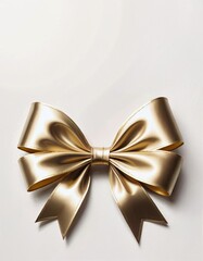 A single luxurious golden satin bow isolated on a white background, ideal for celebrations and gift-related themes