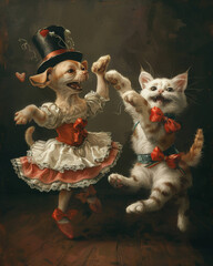 a cutesy dance routine with dogs wearing tutus and cats in top hats