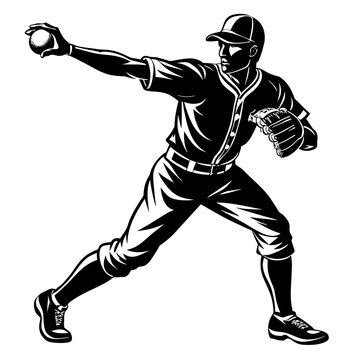 recommend clip art: Black silhouette illustration of a baseball player in action pose
