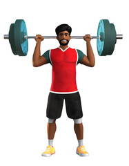 animated young man doing heavy barbell squats at gym, isolated on white background, png, focusing on strength and fitness in a gym.
