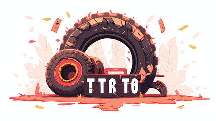 MOT test tire logo vector 2d flat cartoon vactor il - obrazy, fototapety, plakaty