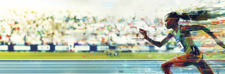 Dynamic runner female running on race track, illustration digital art