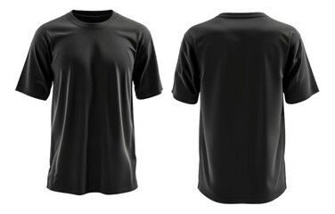 Black Colored Blank T-Shirt Mockup, Front and Back View, Apparel Design Template on Transparent Background