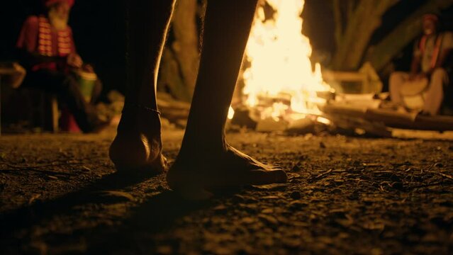Rastafari Ceremony and Drumming near a Campfire