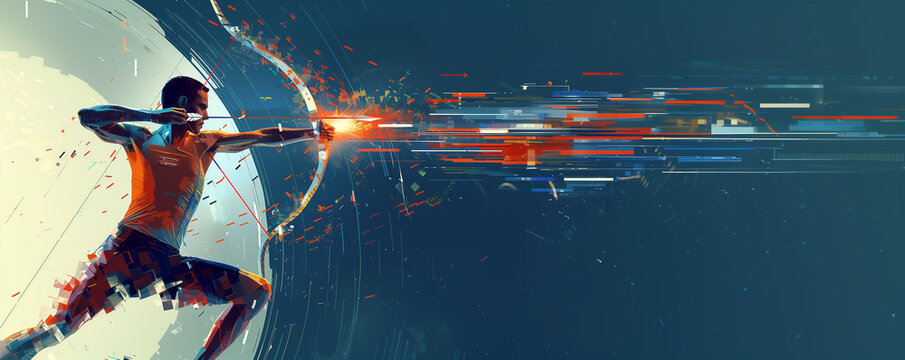 Digital art of male archer, sport in dynamic motion